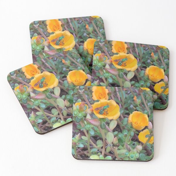 Item preview, Green Metallic Bee on Purslane  designed and sold by Ben Waggoner.
