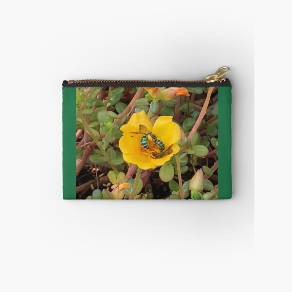 Item preview, Green Metallic Bees on Purslane designed and sold by Ben Waggoner.