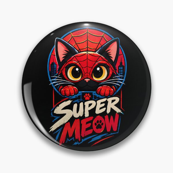 Item preview, Super Meow - Black Cat Spider Web Superhero Comic Book Style designed and sold by Retro Whiskers.