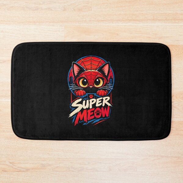Item preview, Super Meow - Black Cat Spider Web Superhero Comic Book Style designed and sold by Retro Whiskers.