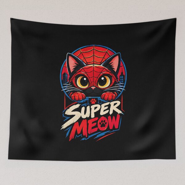 Item preview, Super Meow - Black Cat Spider Web Superhero Comic Book Style designed and sold by Retro Whiskers.