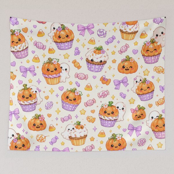 Item preview, Cute Pumpkin Cupcake Halloween Kawaii Pattern designed and sold by Moonlight Studio.