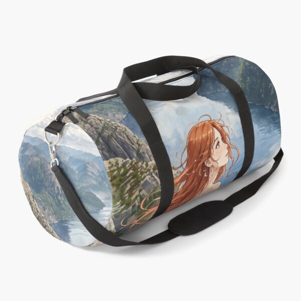 Item preview, Norway Preikestolen Pulpit Rock with a Redhead Traveler in a Yellow Dress, Dramatic Lysefjord and Nordic Adventure Landscape designed and sold by DibujandoPorfa.