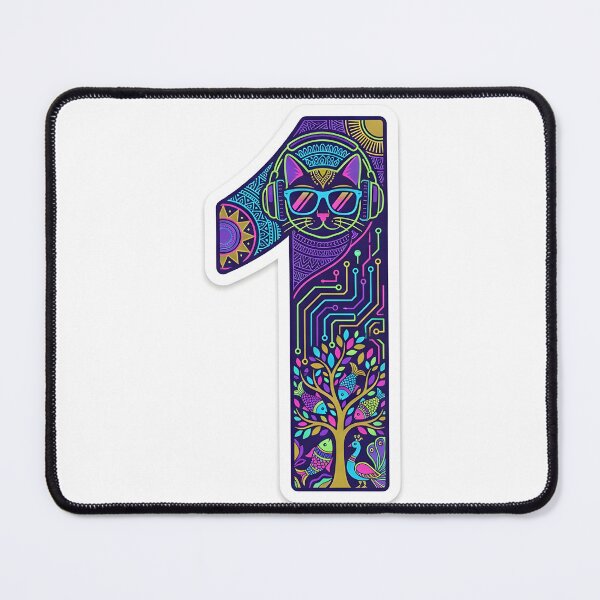Item preview, Cyber Cat Number 1 - Futuristic Madhubani Fusion Sticker Art designed and sold by robertronda1.
