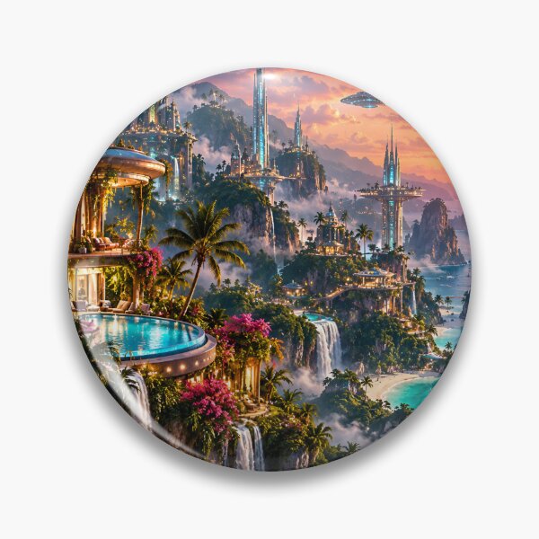Item preview, Futuristic Tropical Paradise – Cyberpunk Island City & Ocean designed and sold by IRON SIREN.