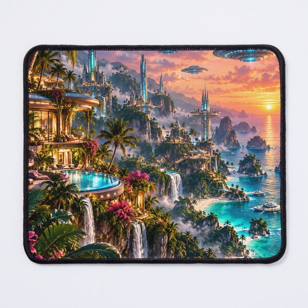 Item preview, Futuristic Tropical Paradise – Cyberpunk Island City & Ocean designed and sold by IRON SIREN.
