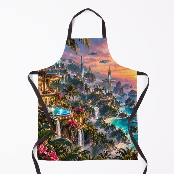 Item preview, Futuristic Tropical Paradise – Cyberpunk Island City & Ocean designed and sold by IRON SIREN.
