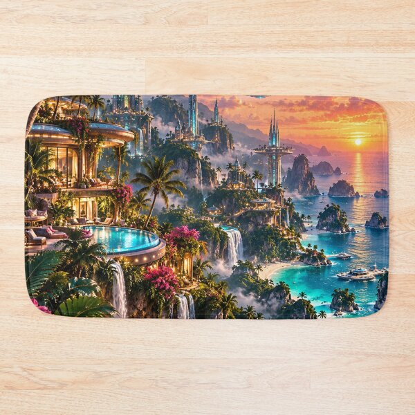 Item preview, Futuristic Tropical Paradise – Cyberpunk Island City & Ocean designed and sold by IRON SIREN.