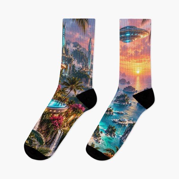 Item preview, Futuristic Tropical Paradise – Cyberpunk Island City & Ocean designed and sold by IRON SIREN.