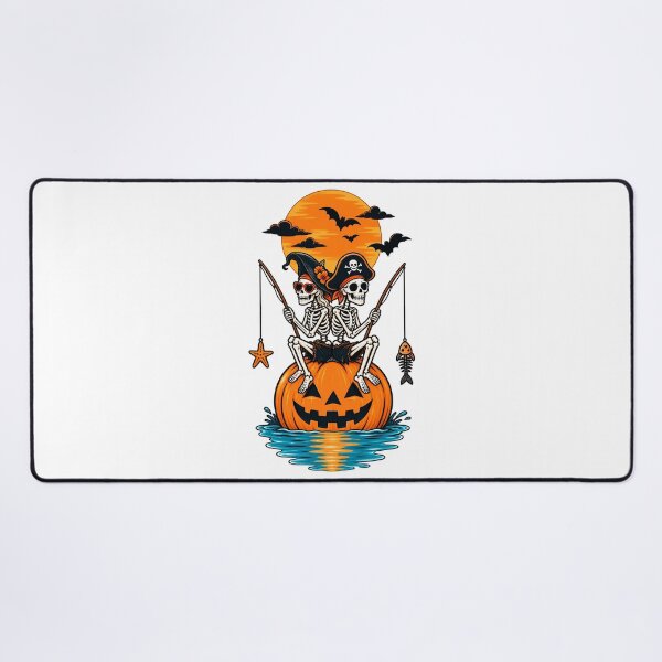Item preview, Halloween Skeleton Couple Pumpkin Fishing Spooky Ocean designed and sold by Dreamy Ocean Art.