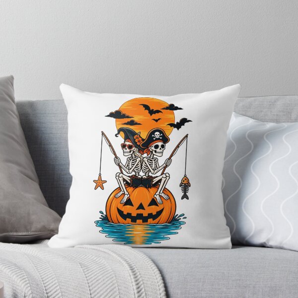 Item preview, Halloween Skeleton Couple Pumpkin Fishing Spooky Ocean designed and sold by Dreamy Ocean Art.