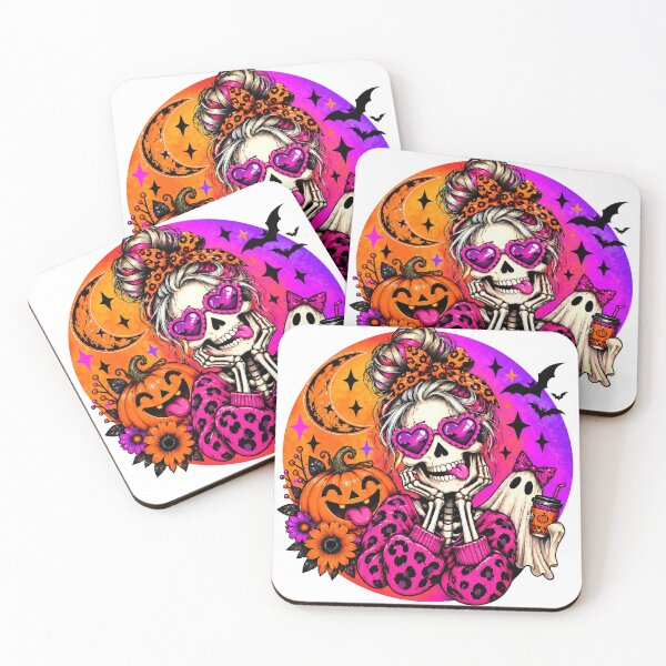 Item preview, Spooky Cute Skeleton Girl Halloween – Pink Leopard Pumpkin & Ghost designed and sold by RaspberryParty.