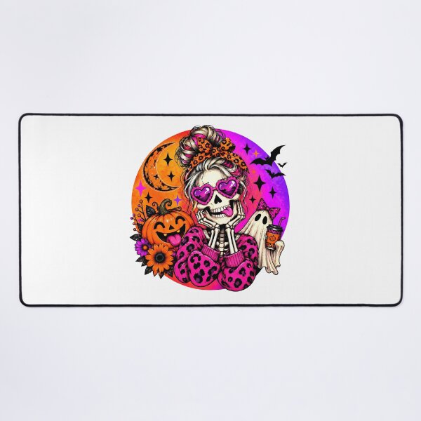 Item preview, Spooky Cute Skeleton Girl Halloween – Pink Leopard Pumpkin & Ghost designed and sold by RaspberryParty.
