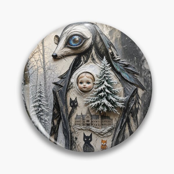 Item preview, Surreal Winter Creature Porcelain Doll Head Gothic Castle Impasto Art designed and sold by LujziWorld.