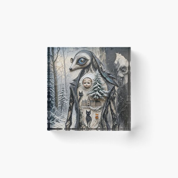 Item preview, Surreal Winter Creature Porcelain Doll Head Gothic Castle Impasto Art designed and sold by LujziWorld.