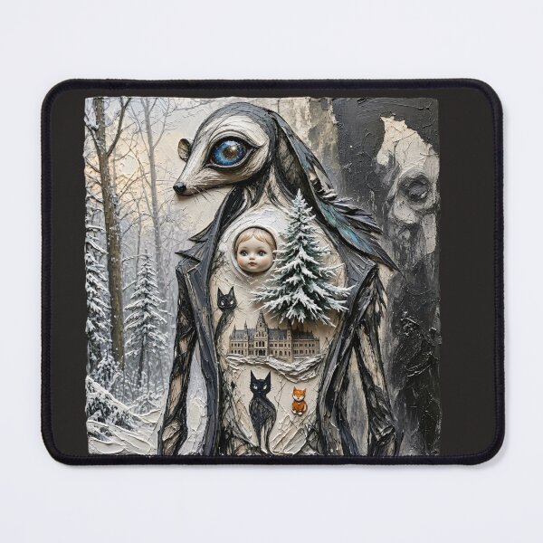 Item preview, Surreal Winter Creature Porcelain Doll Head Gothic Castle Impasto Art designed and sold by LujziWorld.