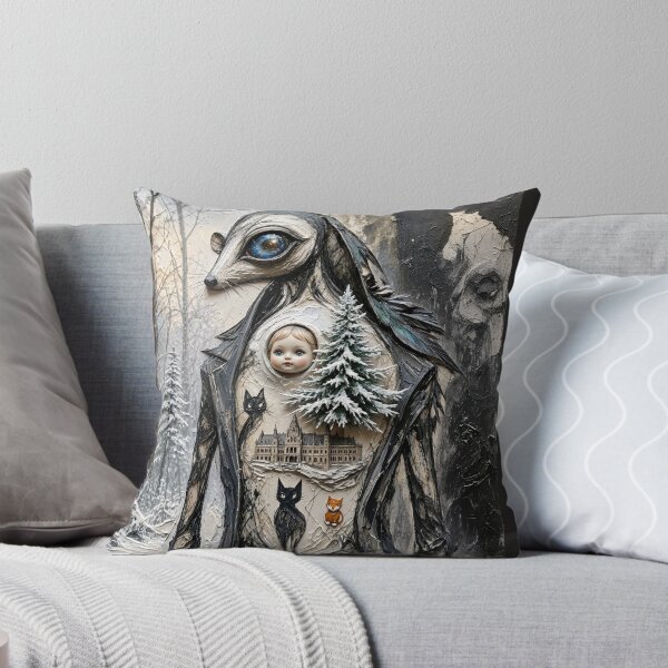 Item preview, Surreal Winter Creature Porcelain Doll Head Gothic Castle Impasto Art designed and sold by LujziWorld.