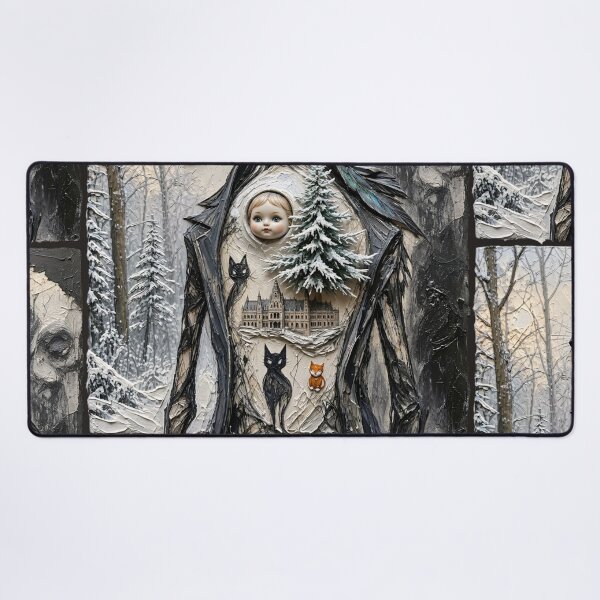 Item preview, Surreal Winter Creature Porcelain Doll Head Gothic Castle Impasto Art designed and sold by LujziWorld.