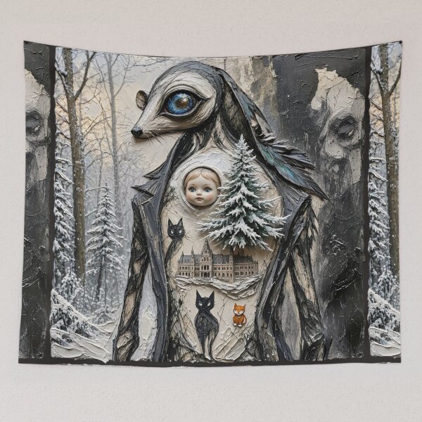 Item preview, Surreal Winter Creature Porcelain Doll Head Gothic Castle Impasto Art designed and sold by LujziWorld.
