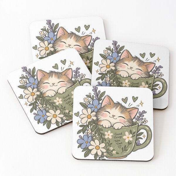 Item preview, Cozy Kitten in Floral Teacup Cute Cottagecore Cat designed and sold by designbyuzi.