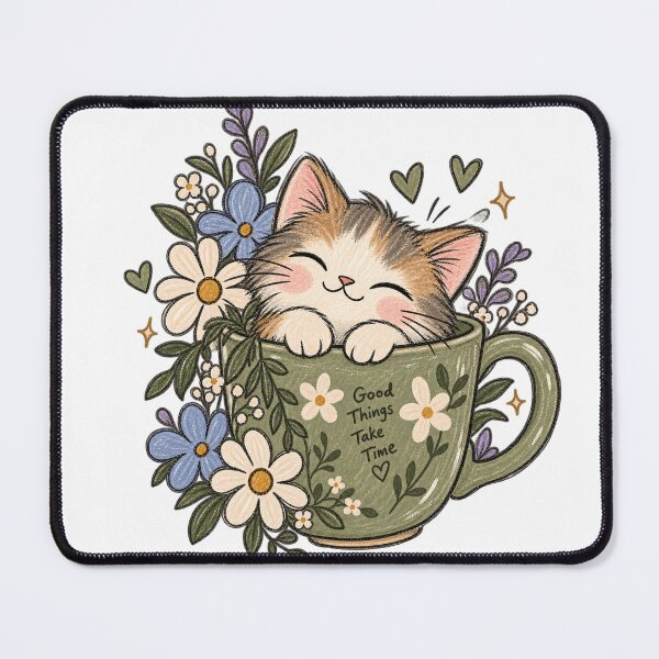 Item preview, Cozy Kitten in Floral Teacup Cute Cottagecore Cat designed and sold by designbyuzi.