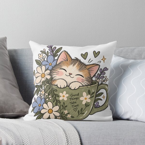 Item preview, Cozy Kitten in Floral Teacup Cute Cottagecore Cat designed and sold by designbyuzi.