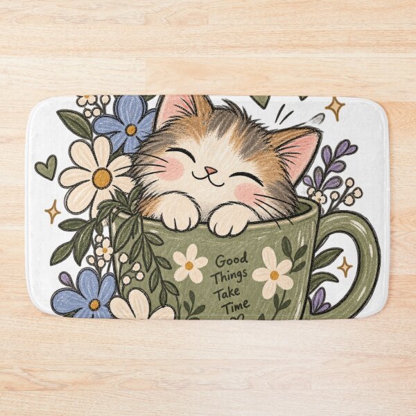 Item preview, Cozy Kitten in Floral Teacup Cute Cottagecore Cat designed and sold by designbyuzi.