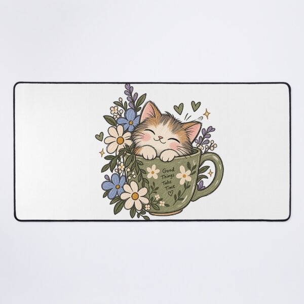 Item preview, Cozy Kitten in Floral Teacup Cute Cottagecore Cat designed and sold by designbyuzi.
