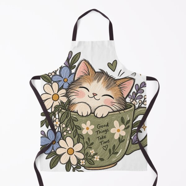 Item preview, Cozy Kitten in Floral Teacup Cute Cottagecore Cat designed and sold by designbyuzi.
