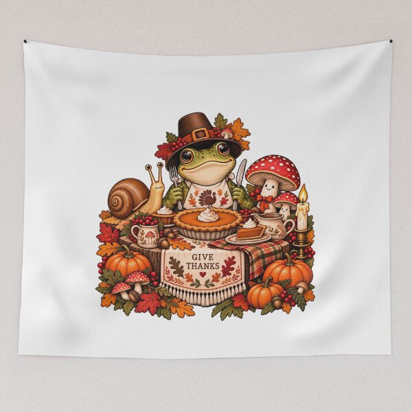 Item preview, Give Thanks Goblincore Thanksgiving Frog - Pumpkin Pie Cottagecore Fall Feast designed and sold by Neurospicy Trolls.