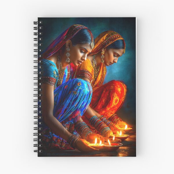 Item preview, Graceful Women with Diyas in Vibrant Traditional Wear designed and sold by Artessie.