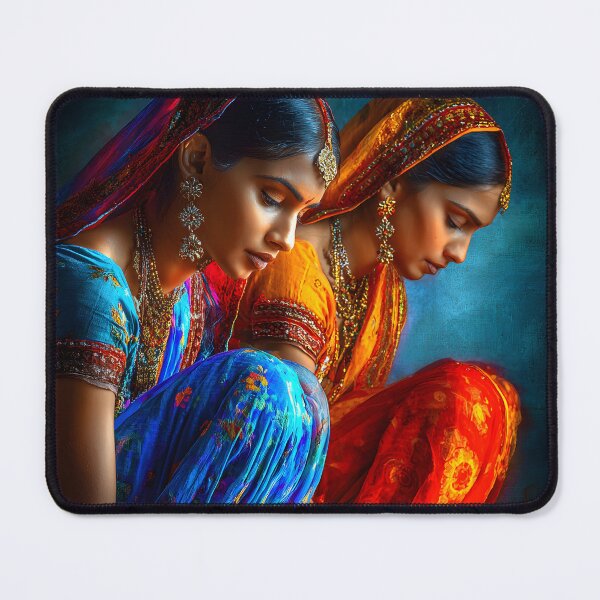 Item preview, Graceful Women with Diyas in Vibrant Traditional Wear designed and sold by Artessie.