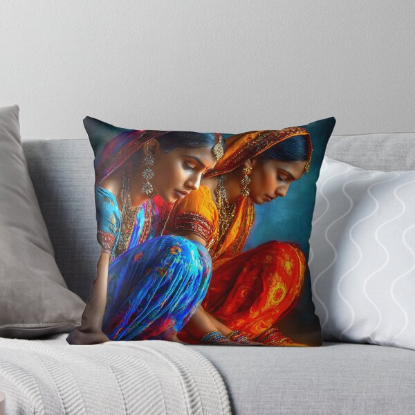 Item preview, Graceful Women with Diyas in Vibrant Traditional Wear designed and sold by Artessie.