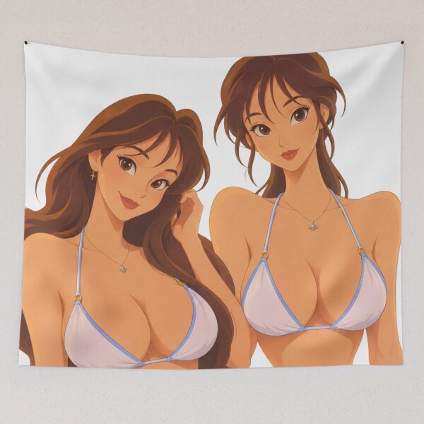 Item preview, Brunette Besties White Bikini Duo - Retro 90s Cartoon Style designed and sold by  Hollow Moon Studios..