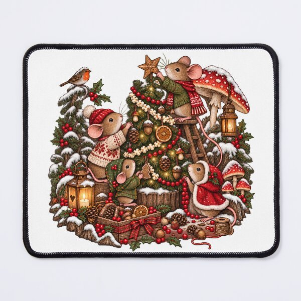 Item preview, Cozy Mice Decorating Christmas Tree - Cottagecore Goblincore Woodland Yule Mouse designed and sold by Neurospicy Trolls.
