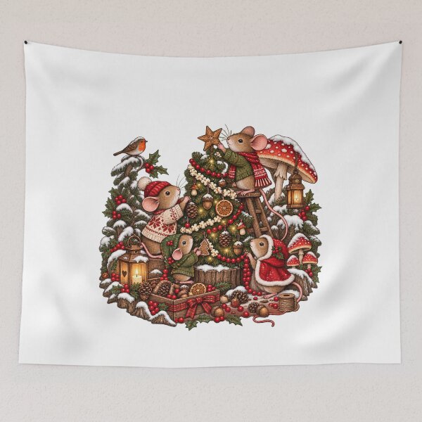 Item preview, Cozy Mice Decorating Christmas Tree - Cottagecore Goblincore Woodland Yule Mouse designed and sold by Neurospicy Trolls.