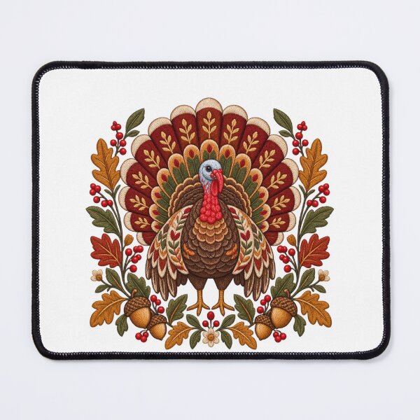 Item preview, Embroidered Thanksgiving Turkey - Folk Art Fall Autumn designed and sold by Neurospicy Trolls.