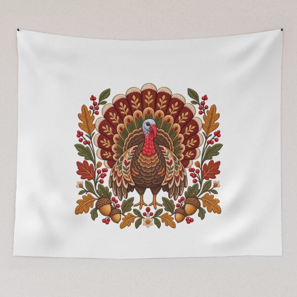 Item preview, Embroidered Thanksgiving Turkey - Folk Art Fall Autumn designed and sold by Neurospicy Trolls.