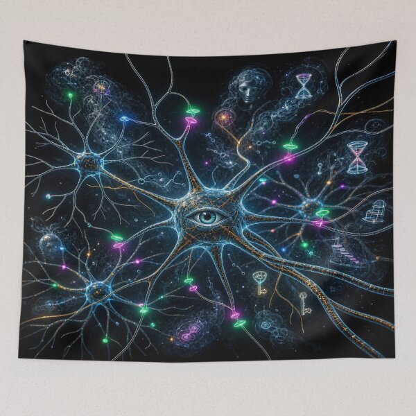 Aperçu de l'œuvre Cœur du Réseau Neuronal Cosmique - Monde de l'Œil Omniscient Psychédélique créée et vendue par Breezes-of-Ida.