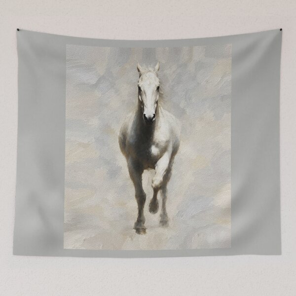 Item preview, White Horse in Mist – Serene Equine Portrait designed and sold by RamyGallery.