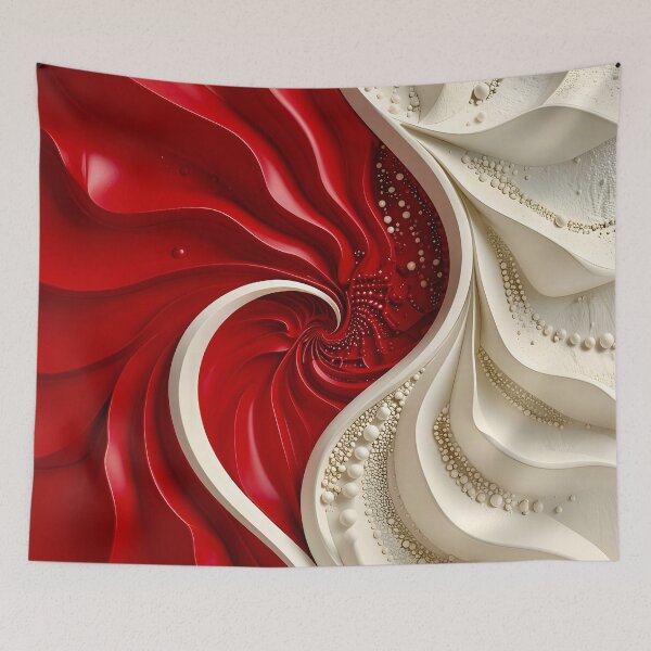 Item preview, Ruby Red and Ivory Porcelain Waves designed and sold by Vicky Brago-Mitchell®.