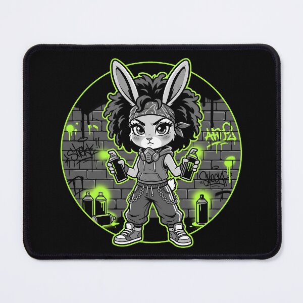 Item preview, 80s Tomboy Graffiti Bunny B-Girl - Acid Green Stencil Chibi designed and sold by CaliLuminos.