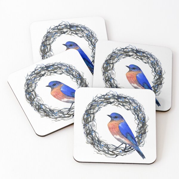 Item preview, Blue bird on grape wreath, original watercolor.  designed and sold by aswoa.