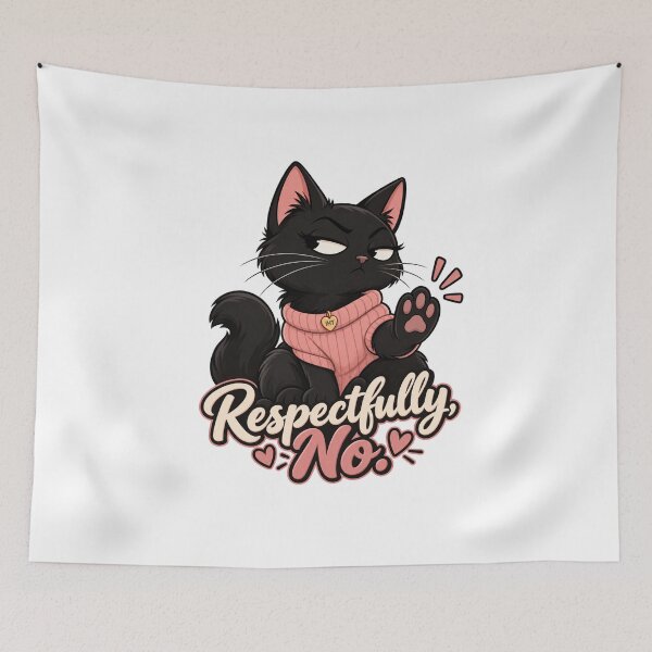 Item preview, Respectfully No – Funny Sassy Black Cat Introvert designed and sold by InspireHerTribe.