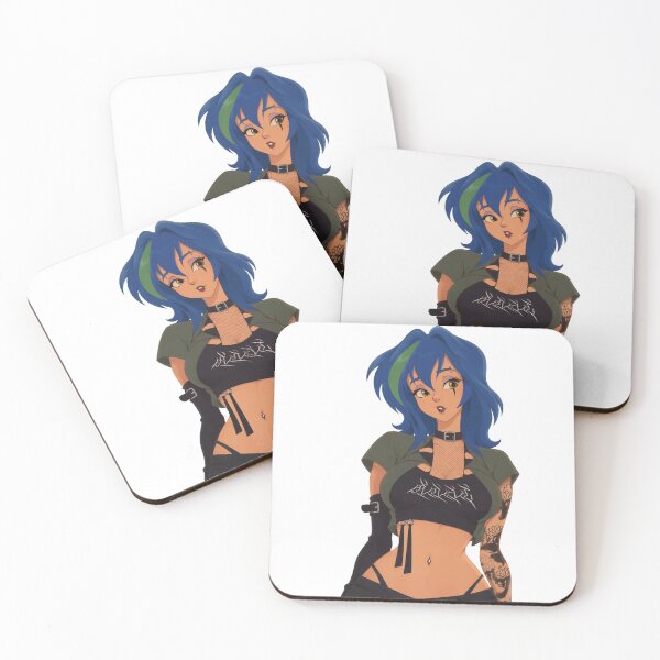 Item preview, Goth Blue Hair E-Girl Tattooed Waifu - Retro 90s Cartoon Style designed and sold by  Hollow Moon Studios..