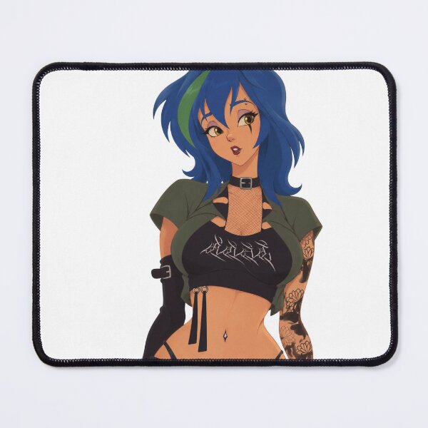 Item preview, Goth Blue Hair E-Girl Tattooed Waifu - Retro 90s Cartoon Style designed and sold by  Hollow Moon Studios..