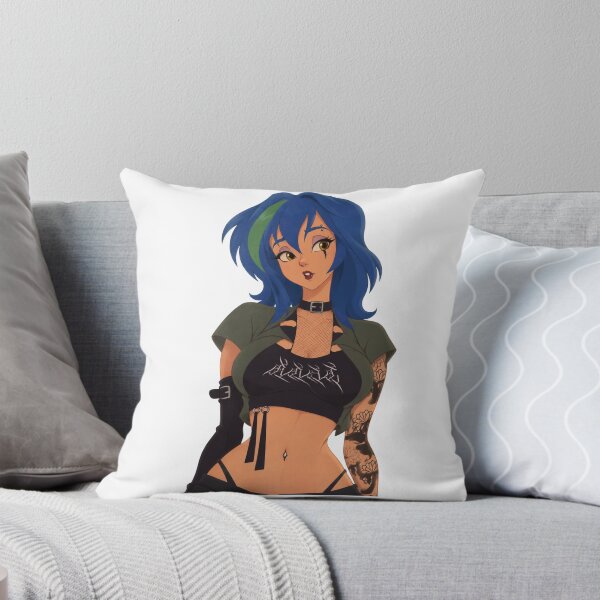 Item preview, Goth Blue Hair E-Girl Tattooed Waifu - Retro 90s Cartoon Style designed and sold by  Hollow Moon Studios..