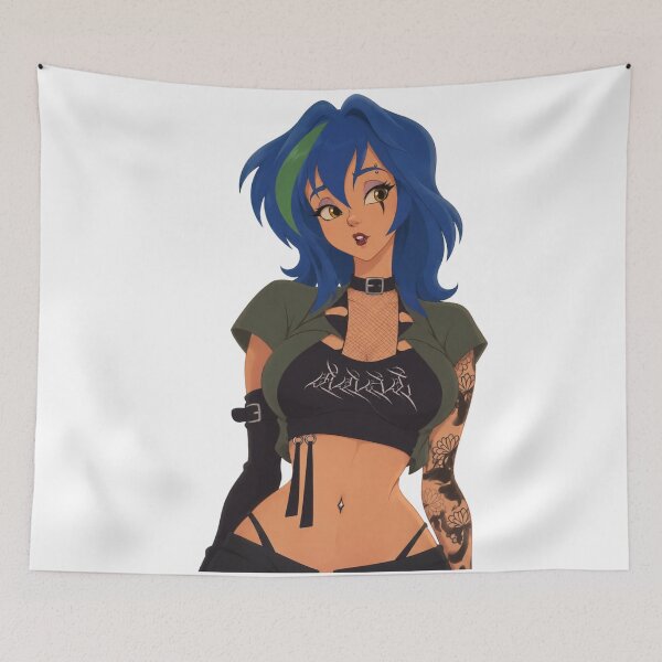Item preview, Goth Blue Hair E-Girl Tattooed Waifu - Retro 90s Cartoon Style designed and sold by  Hollow Moon Studios..