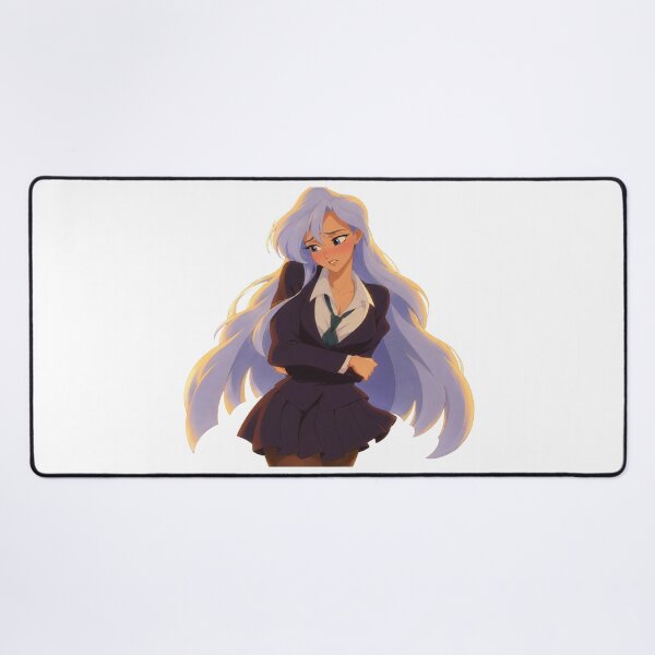 Item preview, Shy Blushing Schoolgirl Blue Hair - Retro 90s Cartoon Style designed and sold by  Hollow Moon Studios..