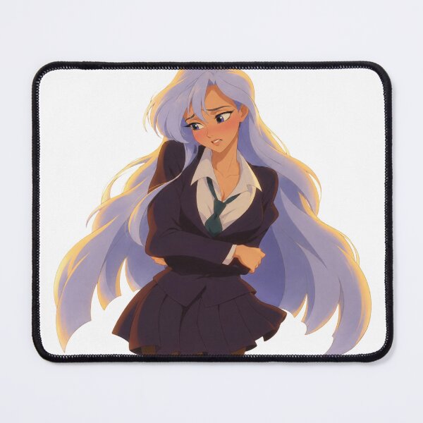Item preview, Shy Blushing Schoolgirl Blue Hair - Retro 90s Cartoon Style designed and sold by  Hollow Moon Studios..